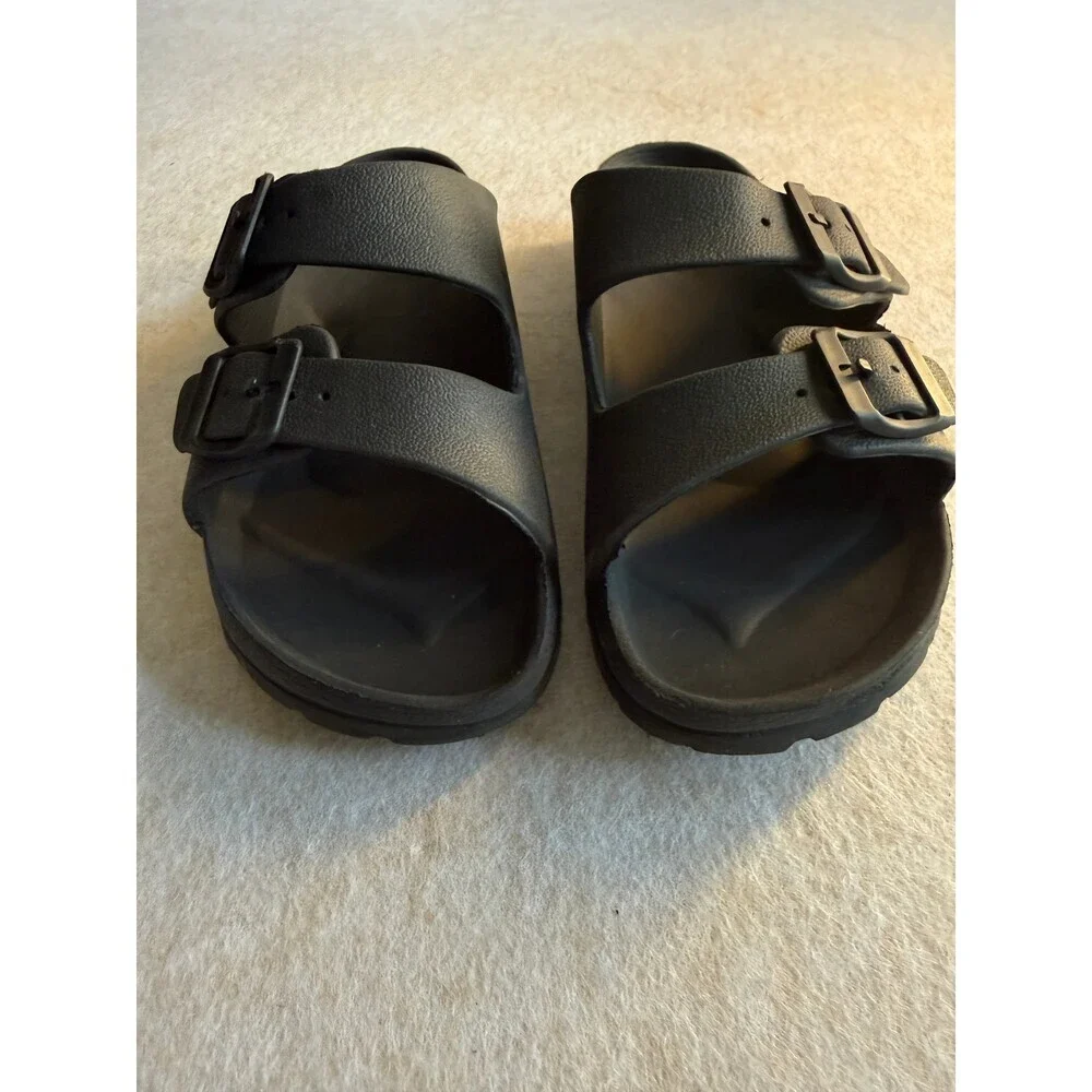 Men’s Black Double Strap Slide Sandals Size 8 Buckle Comfort Casual Beach Slides